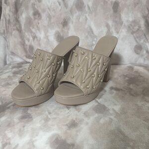 Elegant Beige Studded Women's Mules
